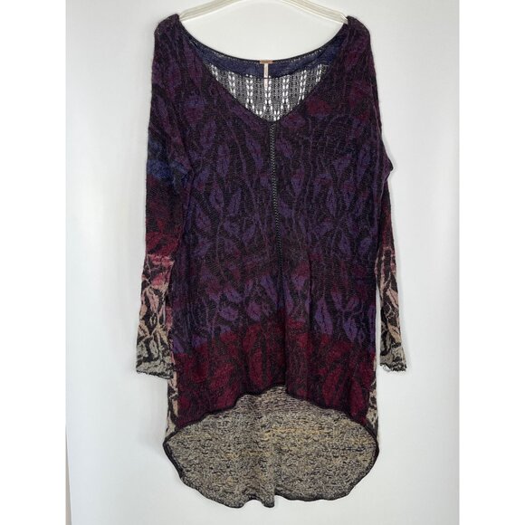 Free People Tough Love Deep V-Neck Sweater Tunic Ombre Blue Multi Oversized S - Picture 1 of 9